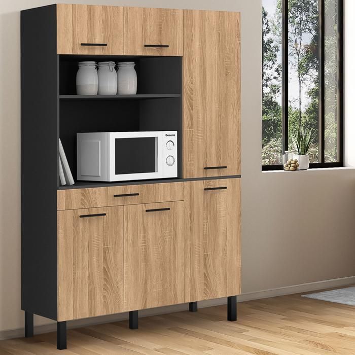 Aparador de cocina moderno negro efecto haya - 120 cm