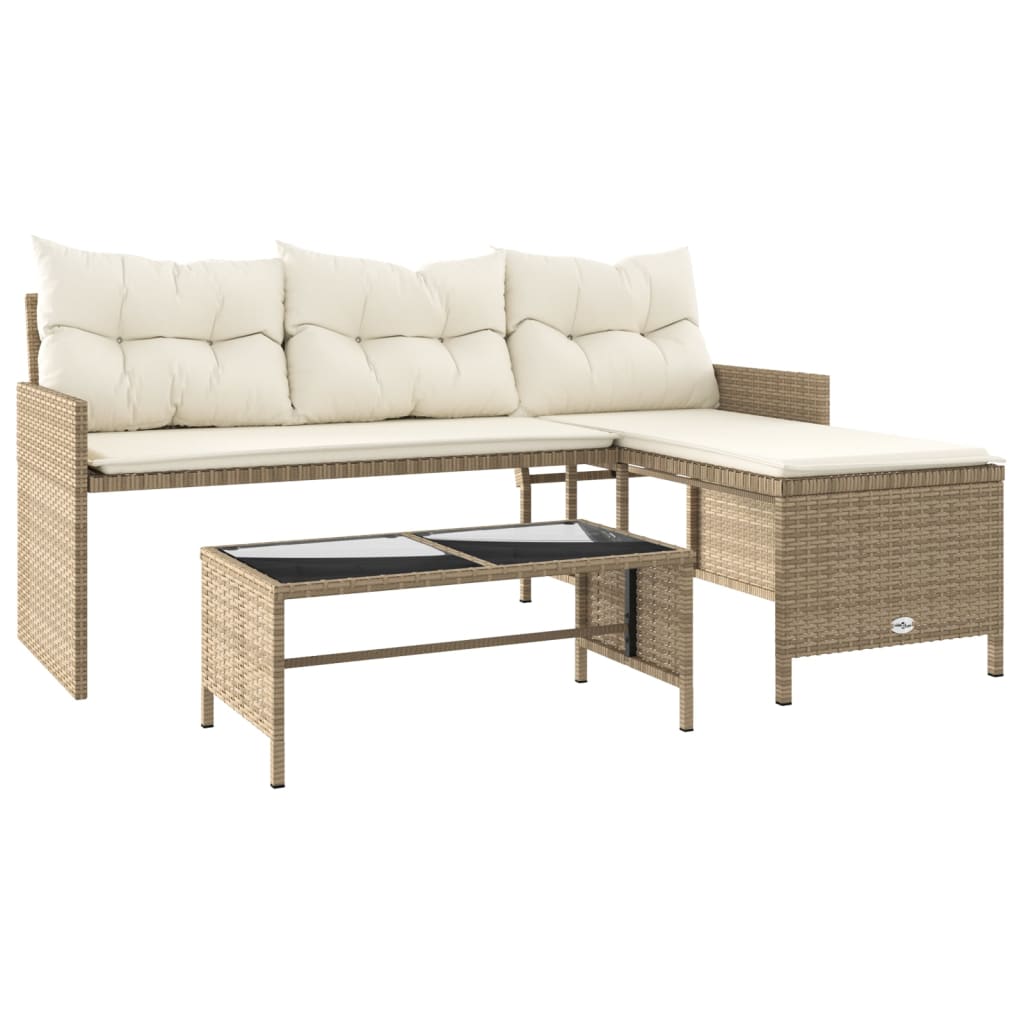 vidaXL sofá de jardín en forma de l con mesa y cojines ratán pe beige
