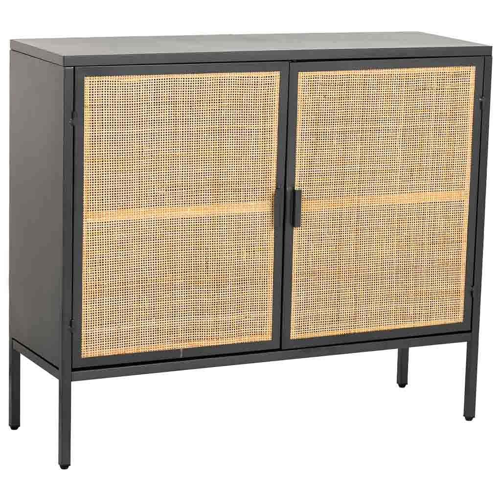 Aparador de metal y madera 2 puertas, negro, medidas 32x100x85cm