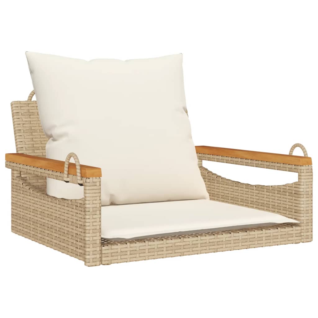 vidaXL banco columpio con cojines ratán sintético beige 63x62x40 cm