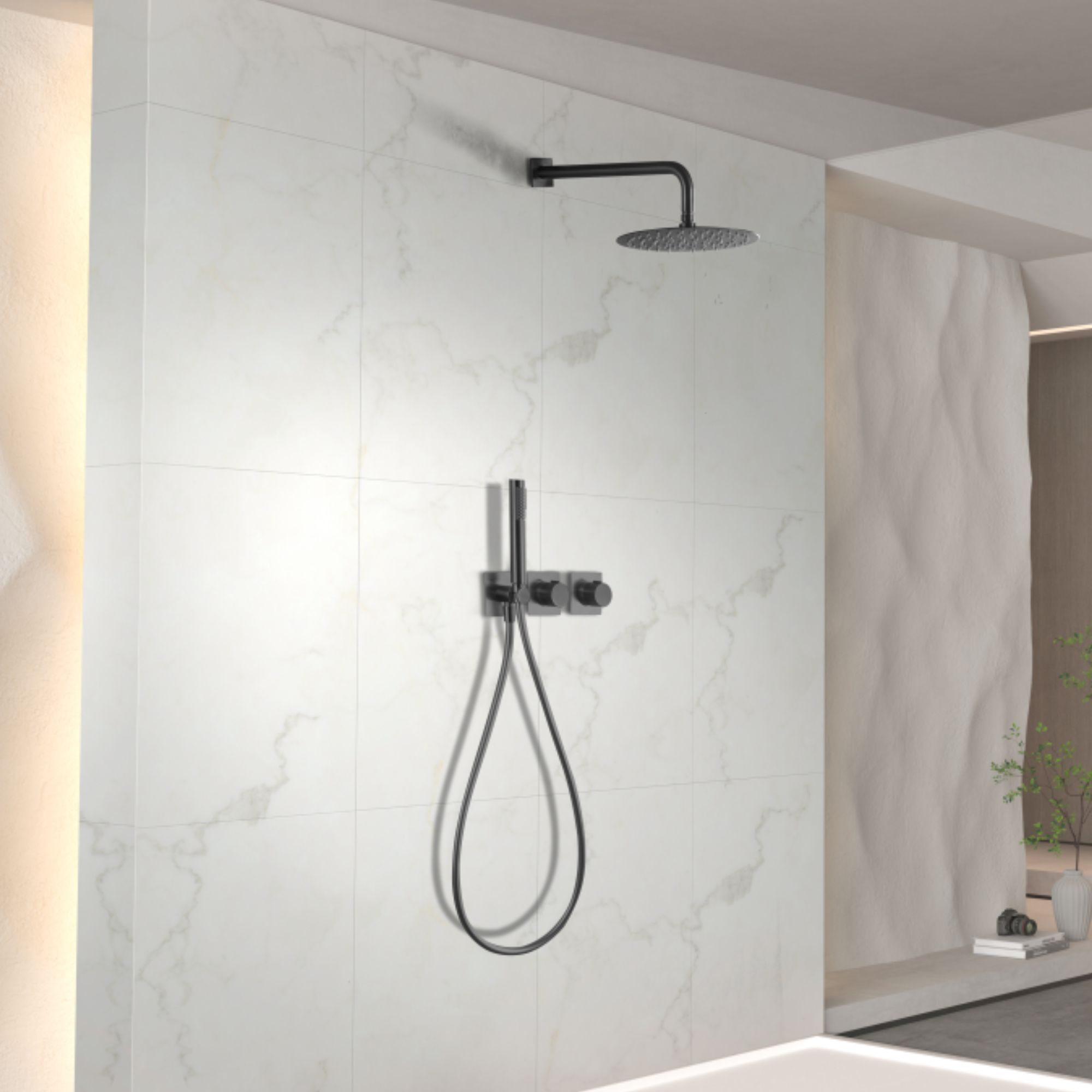 Imex - columna ducha empotrada termostática negra serie tíbet