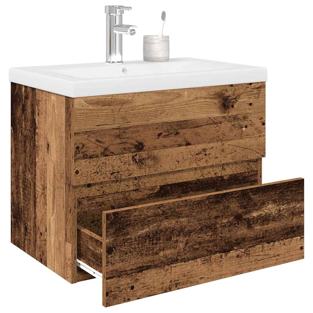 Mueble lavabo con lavabo integrado y grifo madera vieja esb2071