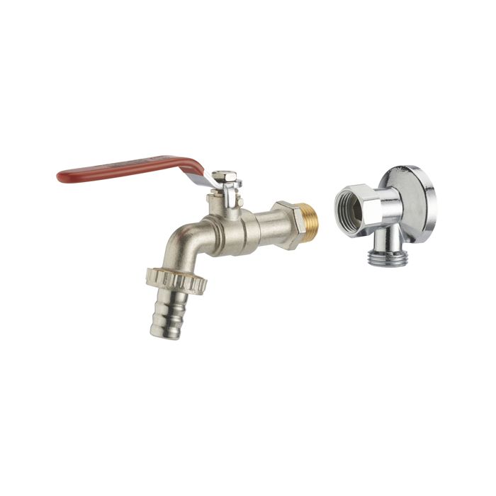 Kit grifo exterior latón niquelado + aplique de pared tuerca giratoria 1/2