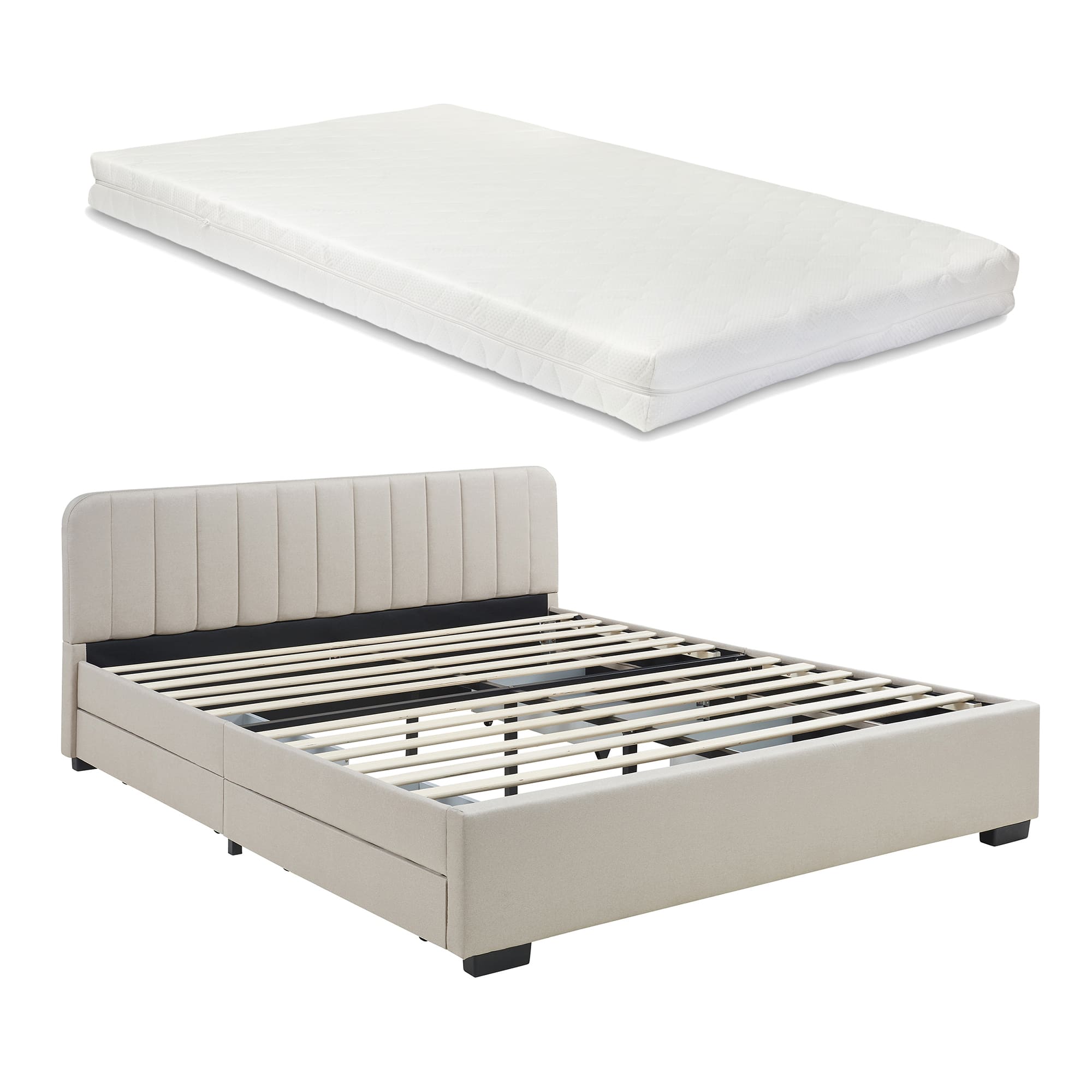 Cama matrimonio nofrenna 4 cajones lino + colchón 160x200cm beige [en.casa]