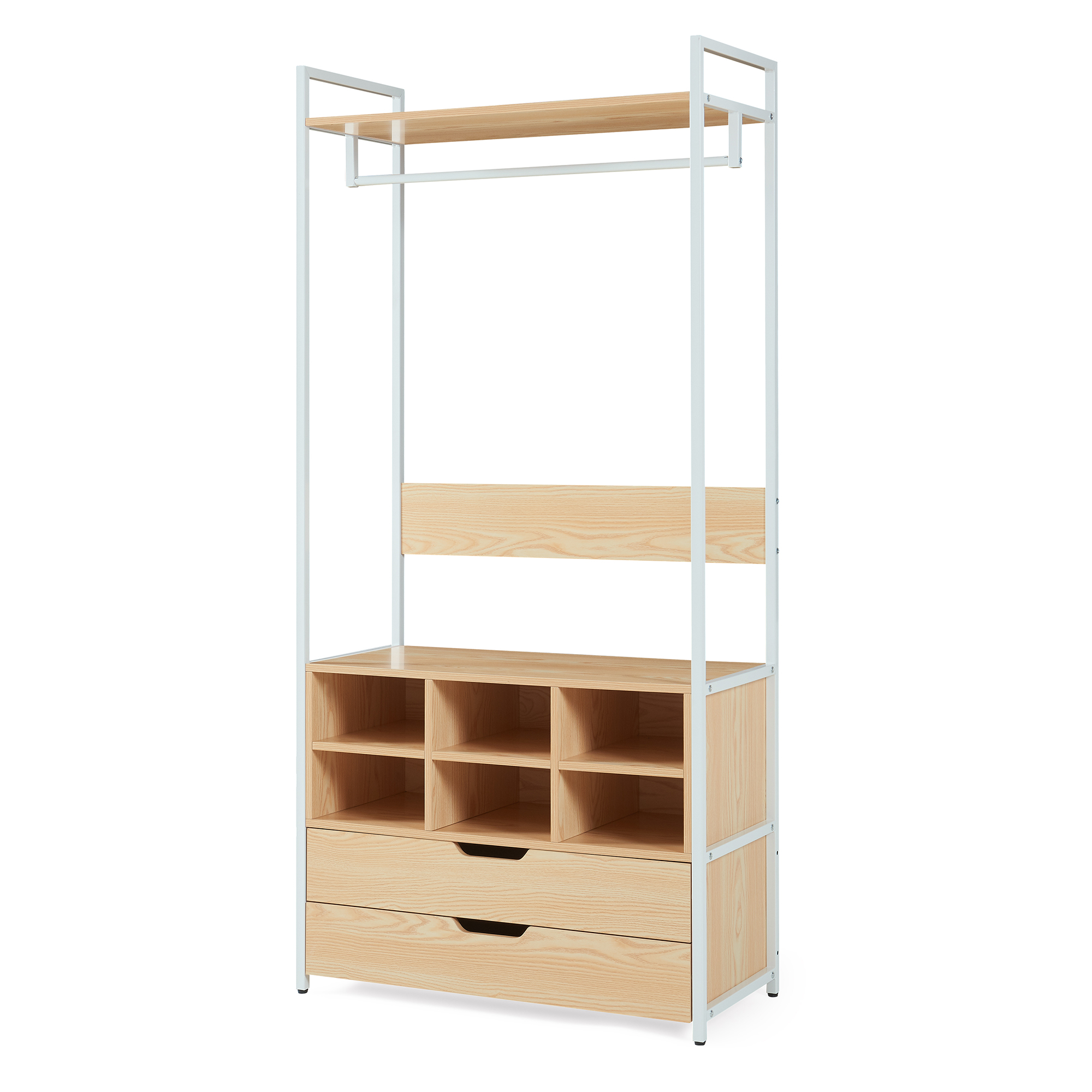 Perchero larem 180x84x40cm 6 compartimentos - efecto roble [en.casa]