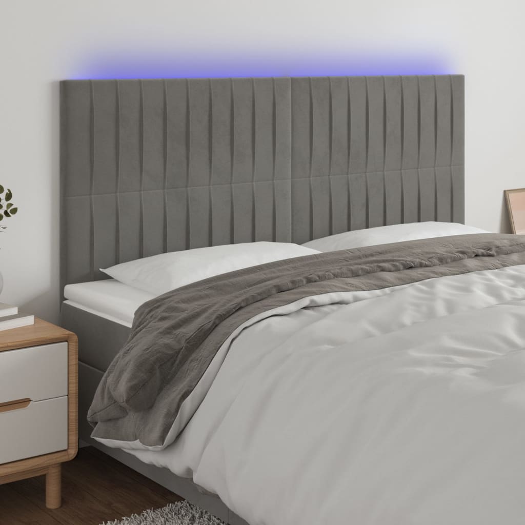 Cabecero con luces LED terciopelo gris claro 160x5x118/128 cm eso7717