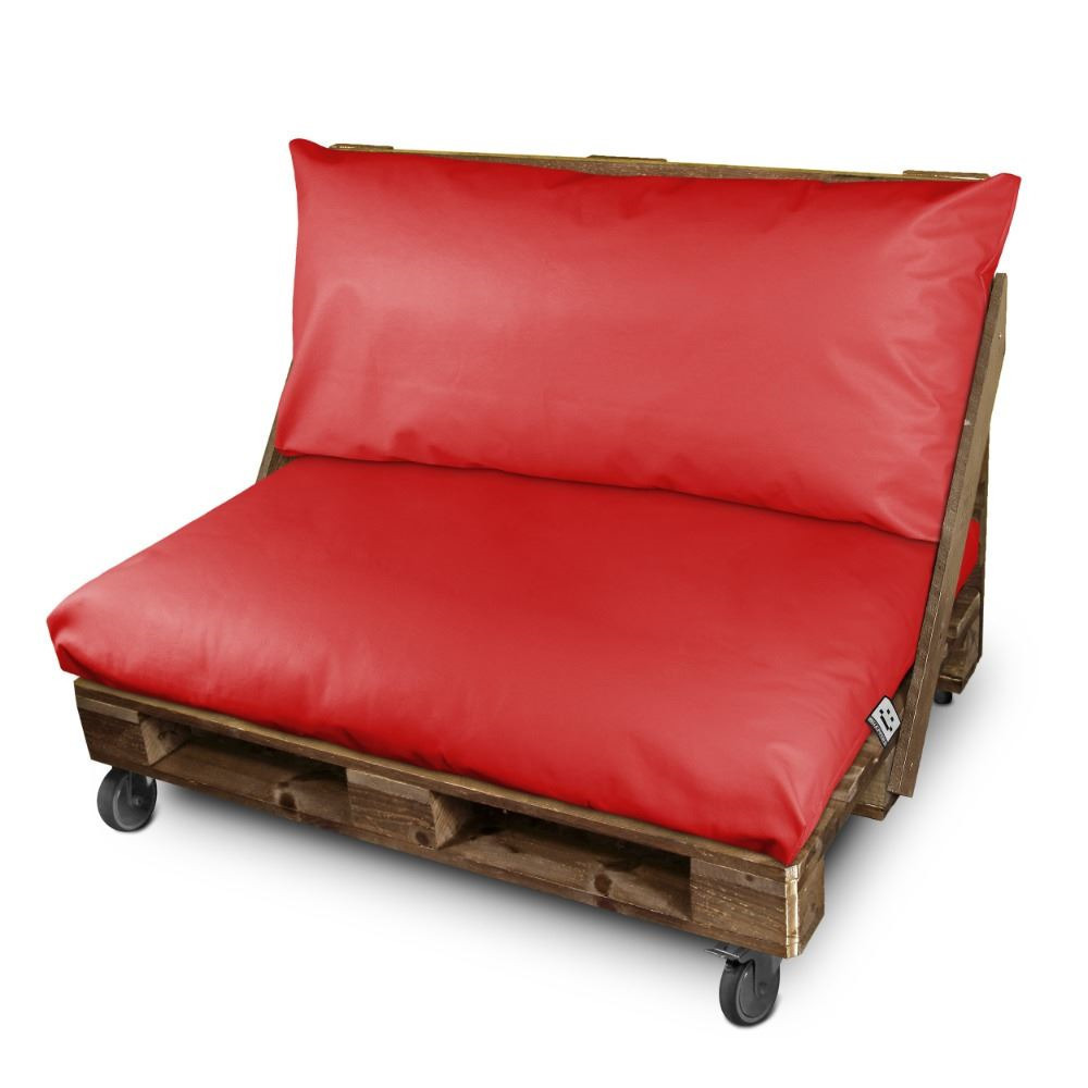 Cojín para palets polipiel exterior rojo respaldo esquina 65x45x25