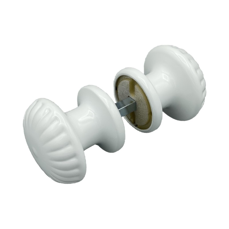 Pomo de puerta, d: 60 mm, lote de 6 pares. Acabado blanco