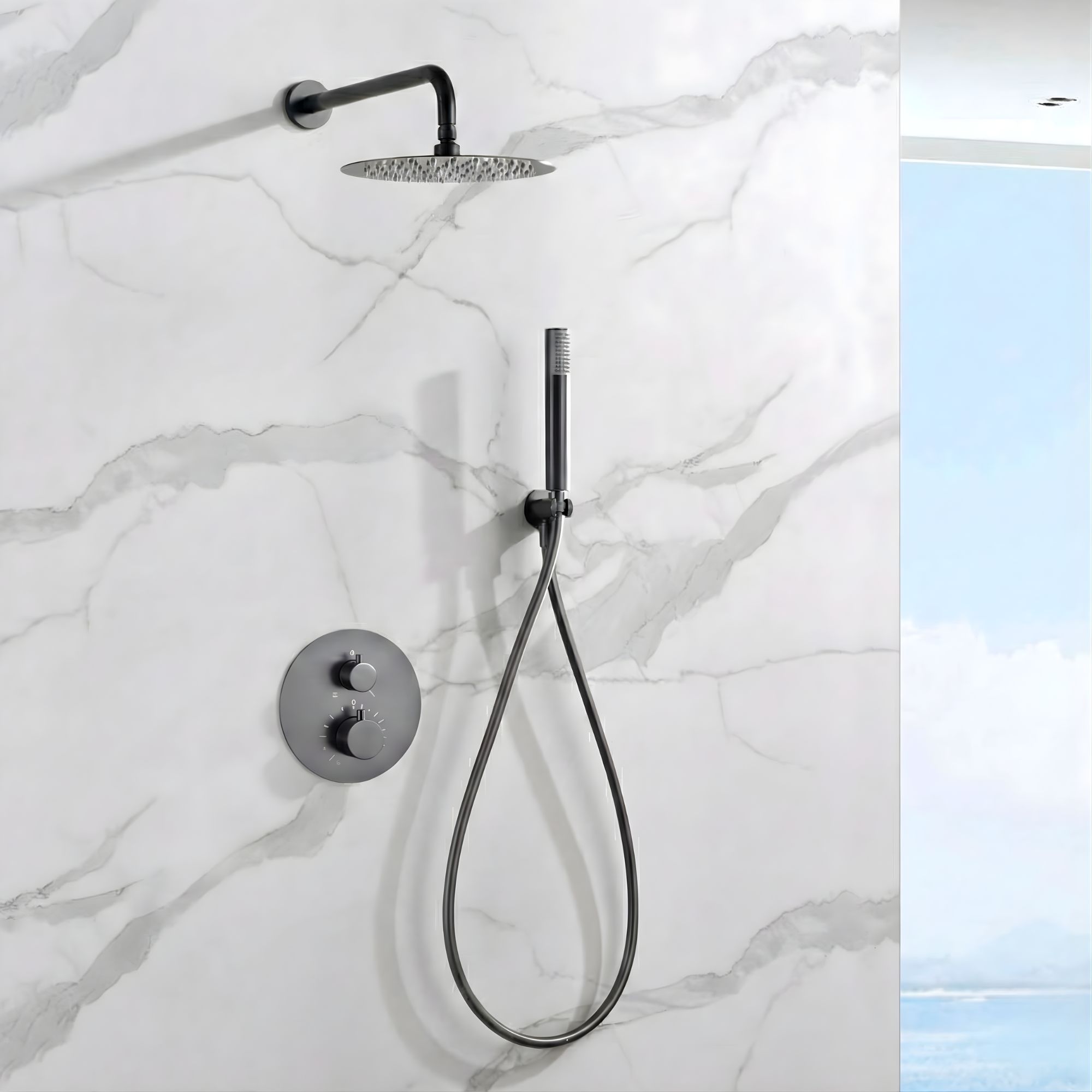 Imex - columna ducha empotrada termostática negra serie monza
