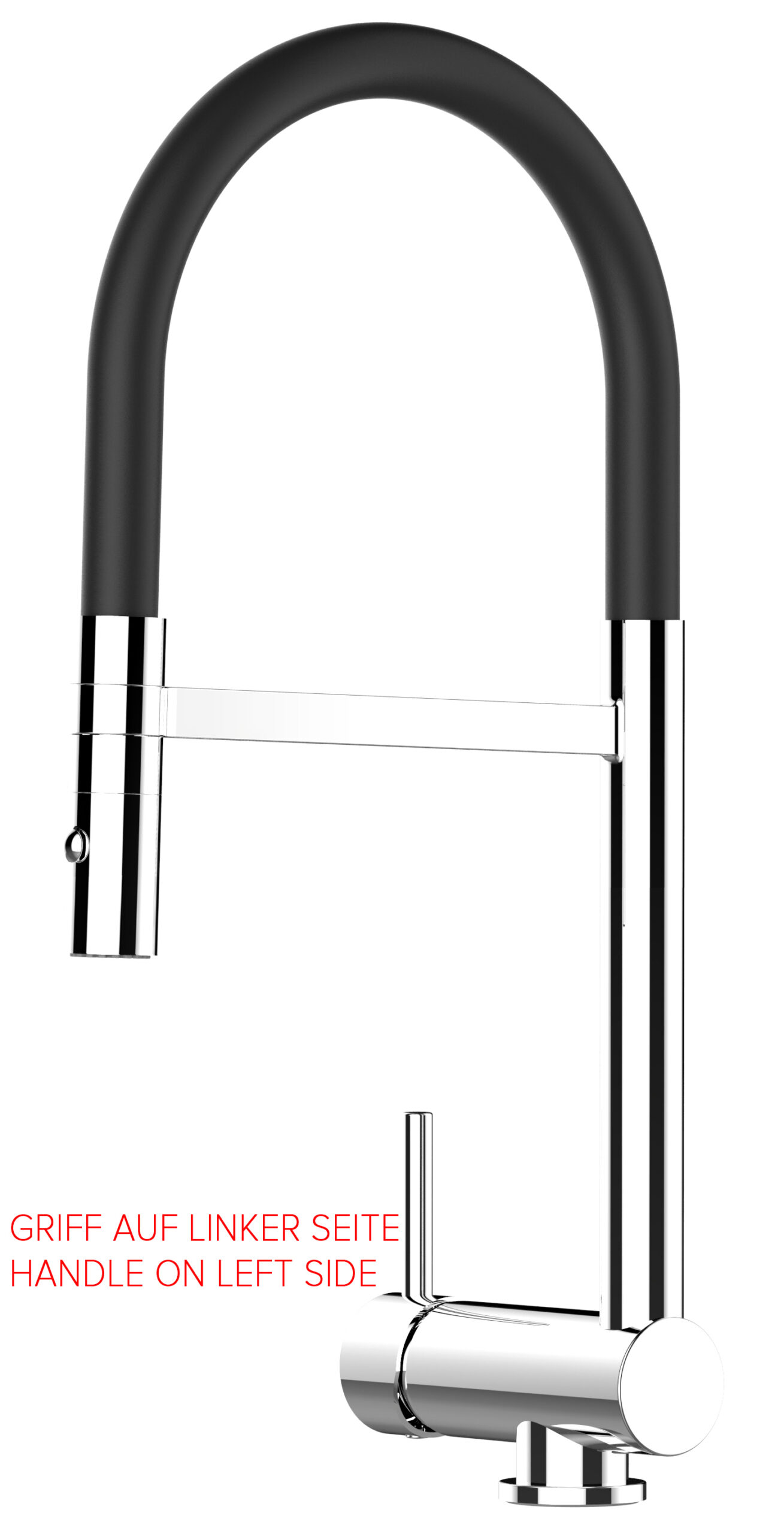 Grifo cocina abatible 6cm cromado negro ducha 2chorros mando a izquierda
