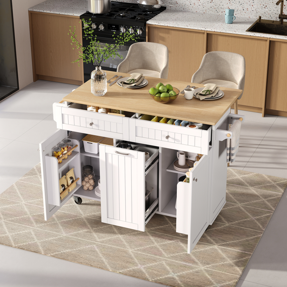 Isla de cocina con ruedas y encimera extensible blanco 92x140x40-70cm