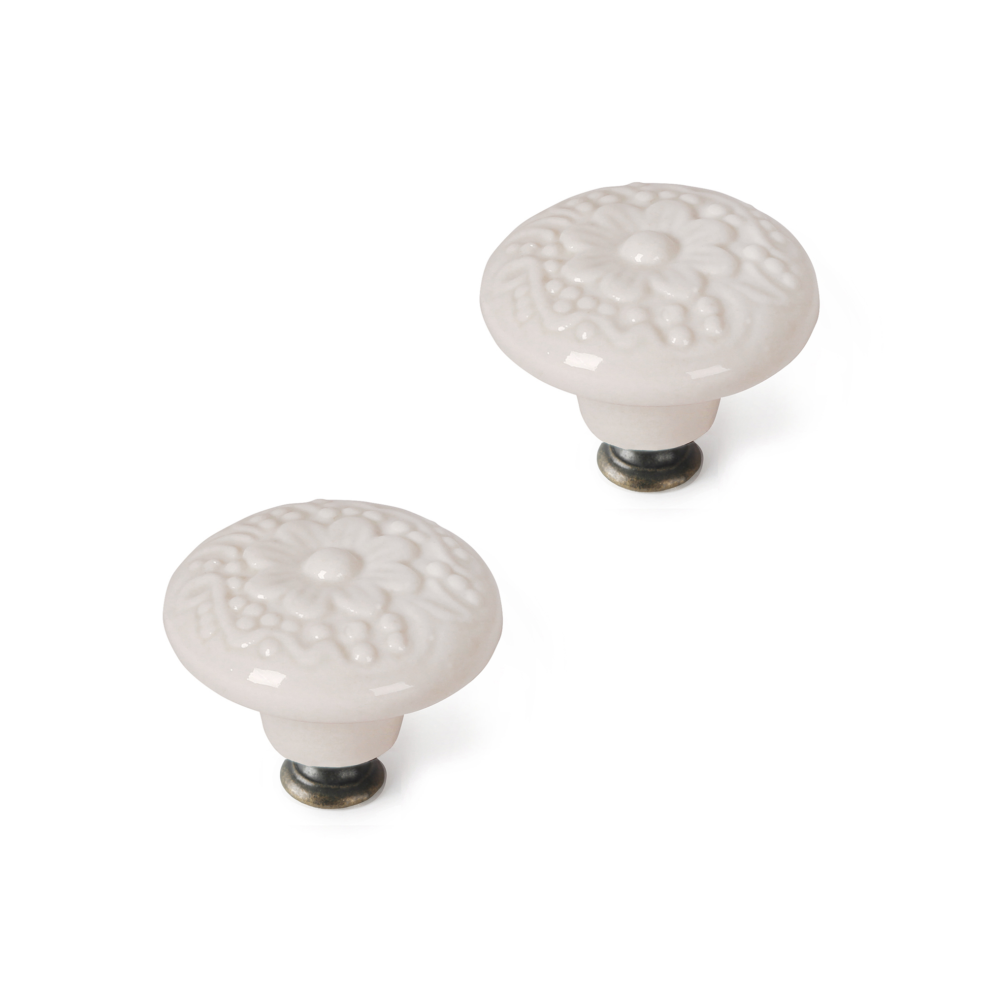 Pomo para mueble rei e523 | 44x44x35 mm | blanco | 2 uds. | porcelana-zamak