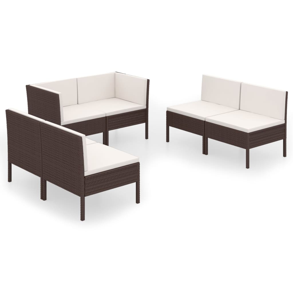 vidaXL set muebles de jardín 6 pzas y cojines ratán sintético marrón