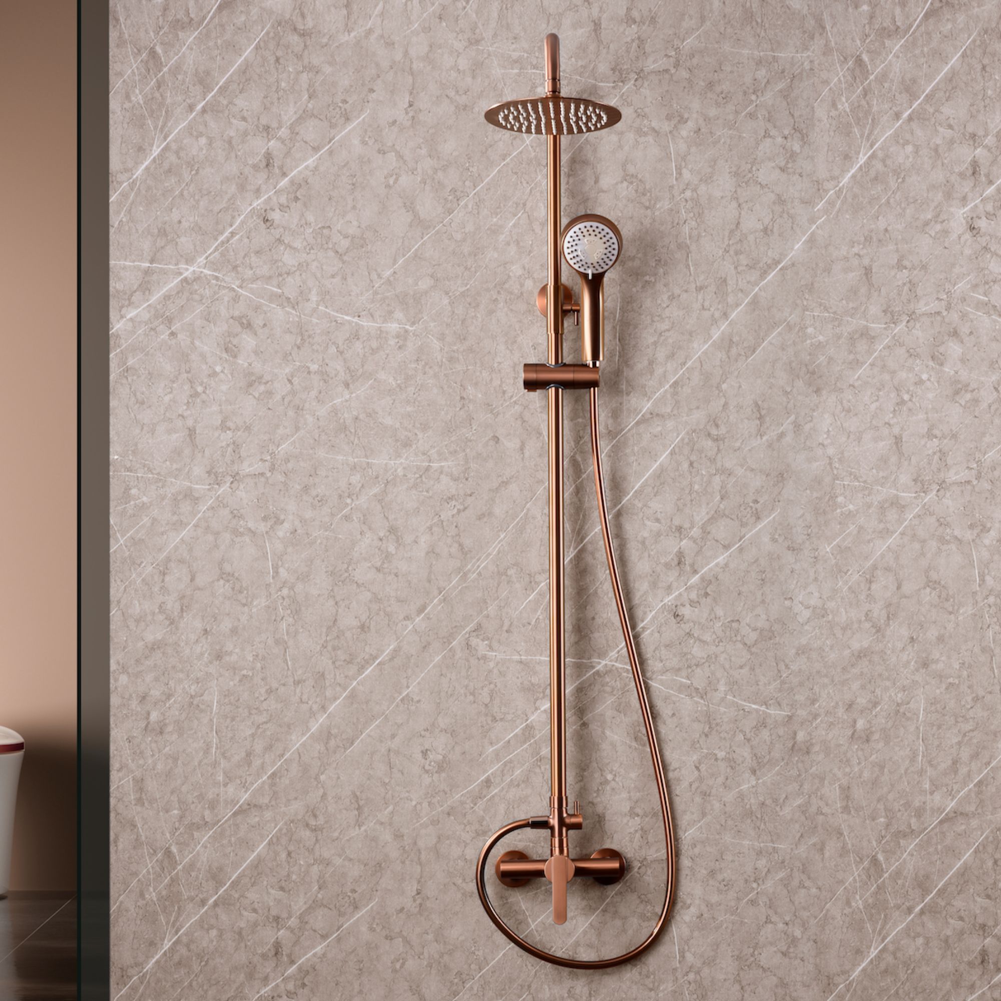 Imex - columna ducha monomando con grifo oro rosa serie roma