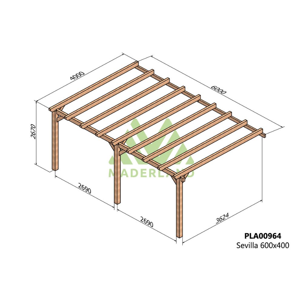 Pérgola de madera laminada adosada - sevilla ad. 600x400cm (maderland)