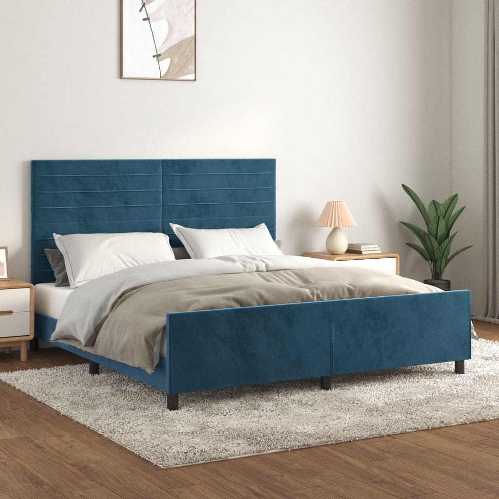 Cama con cabecero terciopelo azul oscuro 180x200 cm reg4203