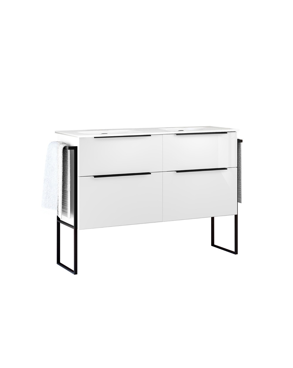 Mueble de baño al suelo con lavabo cerámico | 20cm (2 senos) blanco 1