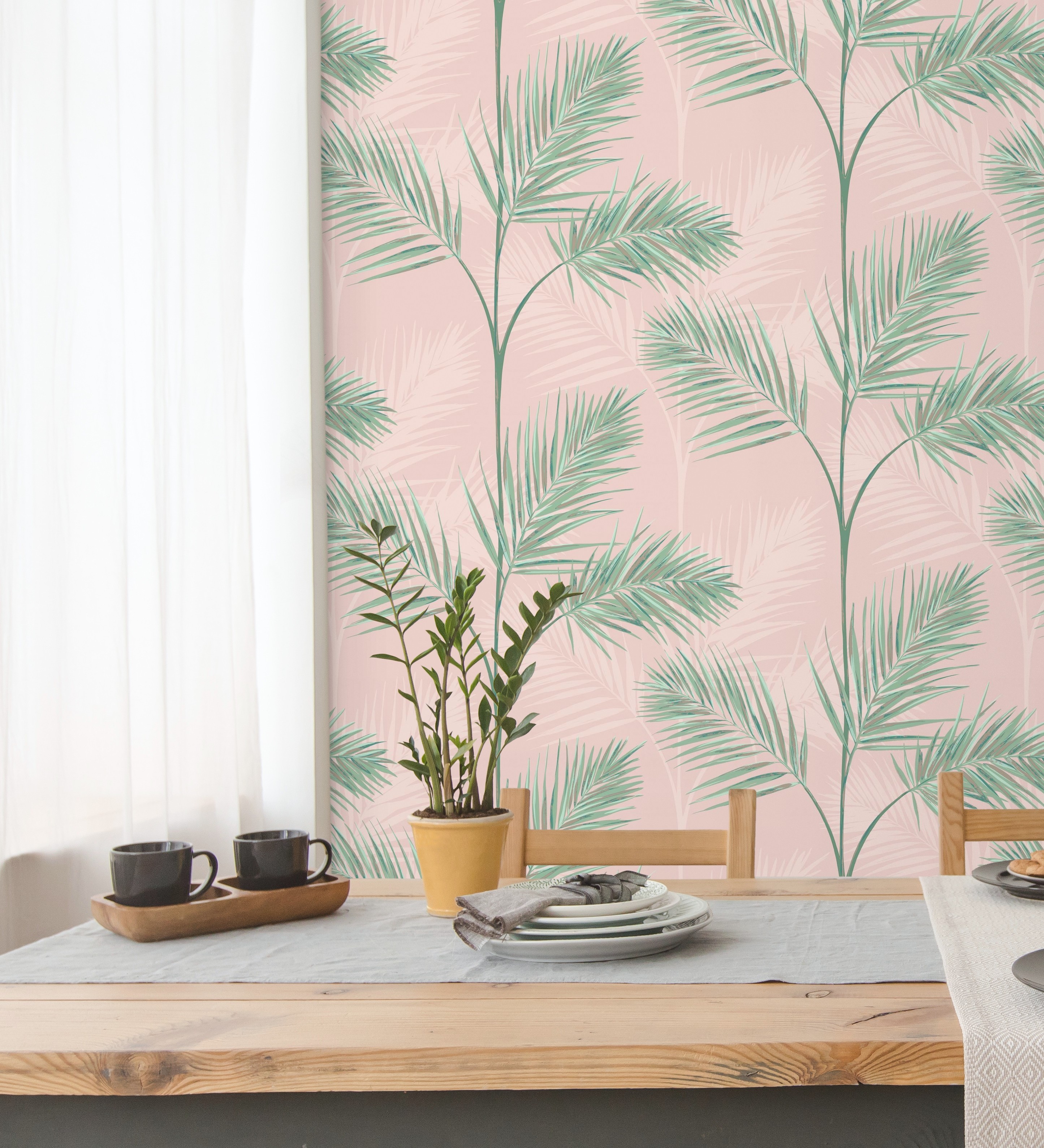 Papel pintado gaulan lavable tropical de hojas de palmeras verde y 5.23m²