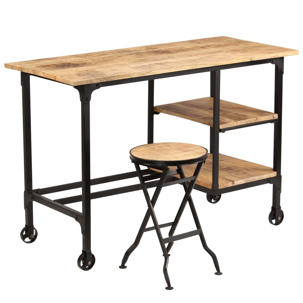 vidaXL escritorio y taburete plegable madera maciza mango 115x50x76 cm