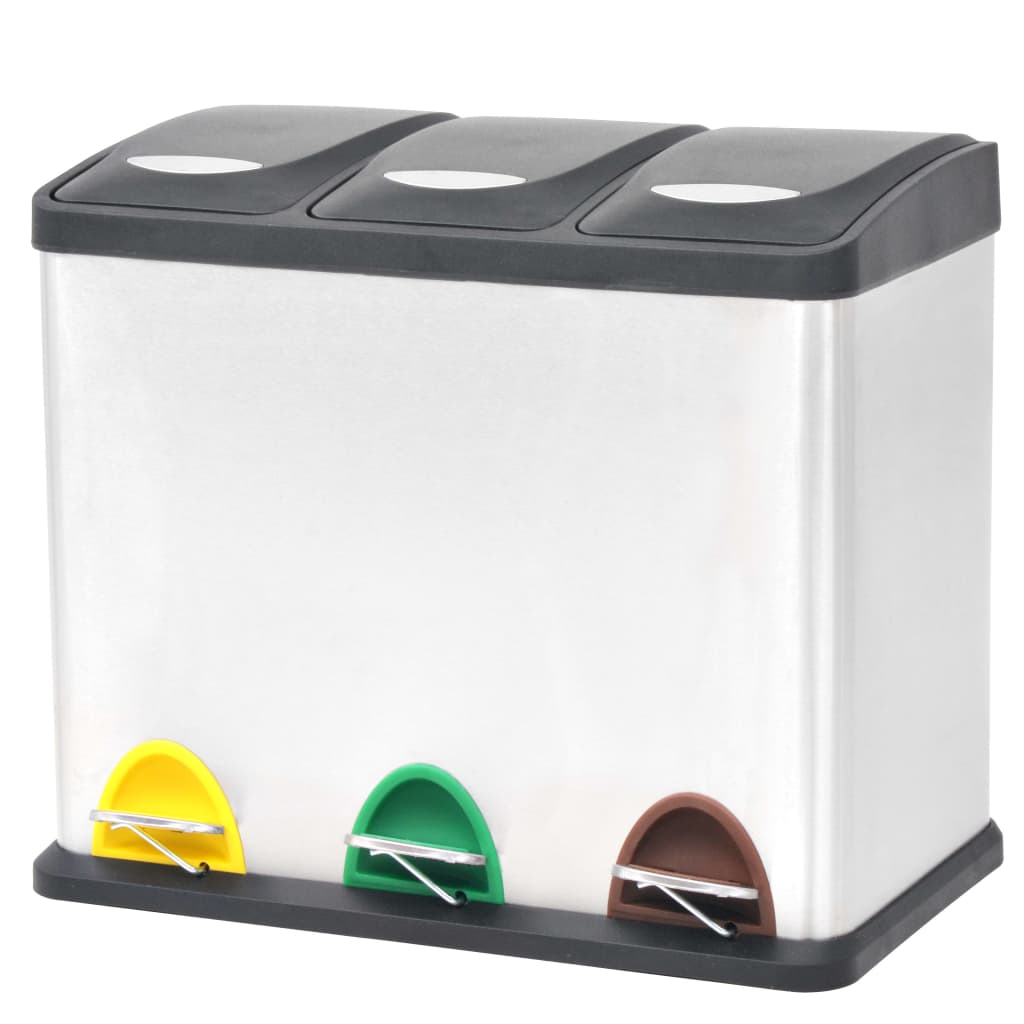 vidaXL cubo de reciclaje y basura con pedal acero inoxidable 24 l