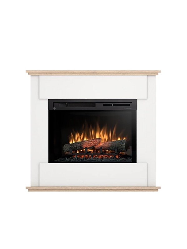Chimenea eléctrica LED independiente 26', blanco mate y roble claro -fonte