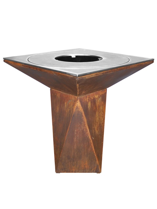 Barbacoa con parrilla y agujero para wok en acero - g1 corten