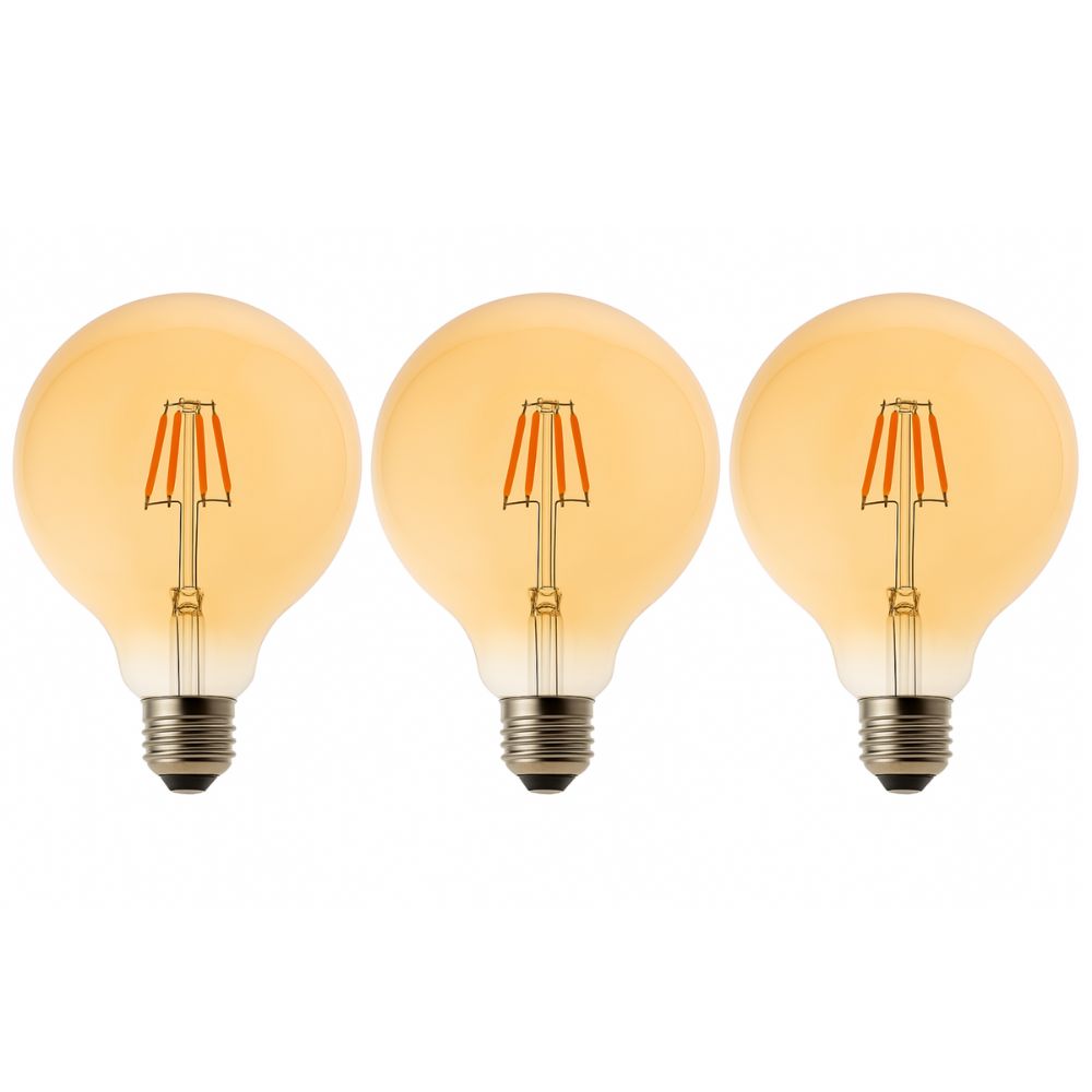 Pack x3 bombilla LED globo g125 E27 filamento 8w 700lm. Luz cálida 2700k