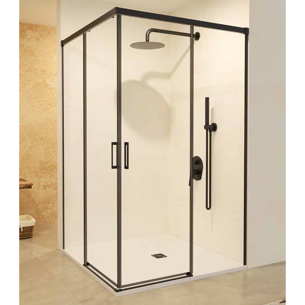 Mampara ducha 2 fijos + 2 puertas | negro 80cm (adap.77,50-80)x80cm