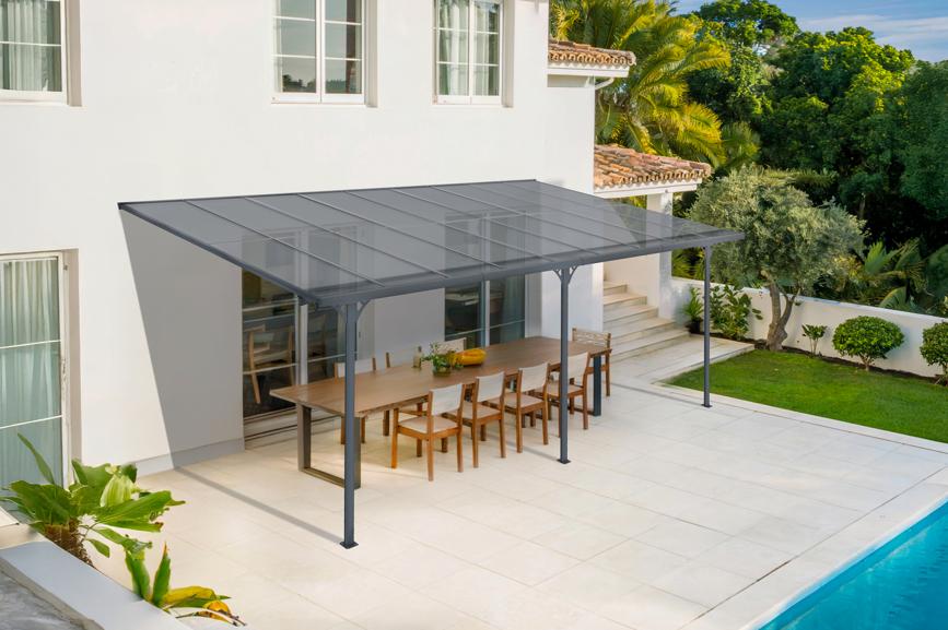 Pérgola de pared aluminio kleo gris 550 x 300cm-de techo policarbonato