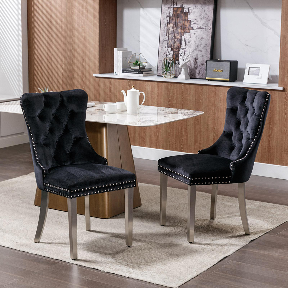 Silla, madera maciza, terciopelo, dos piezas, negro