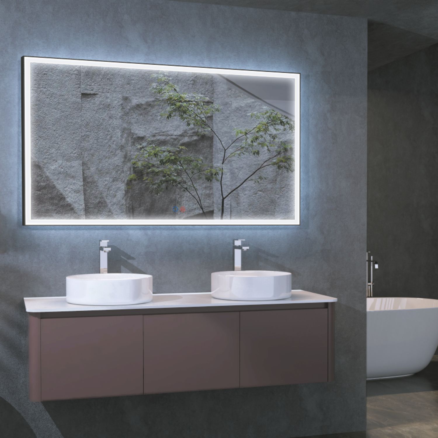 LEDimex-espejo suiza 120x80 cuadrado LED marco negro mate