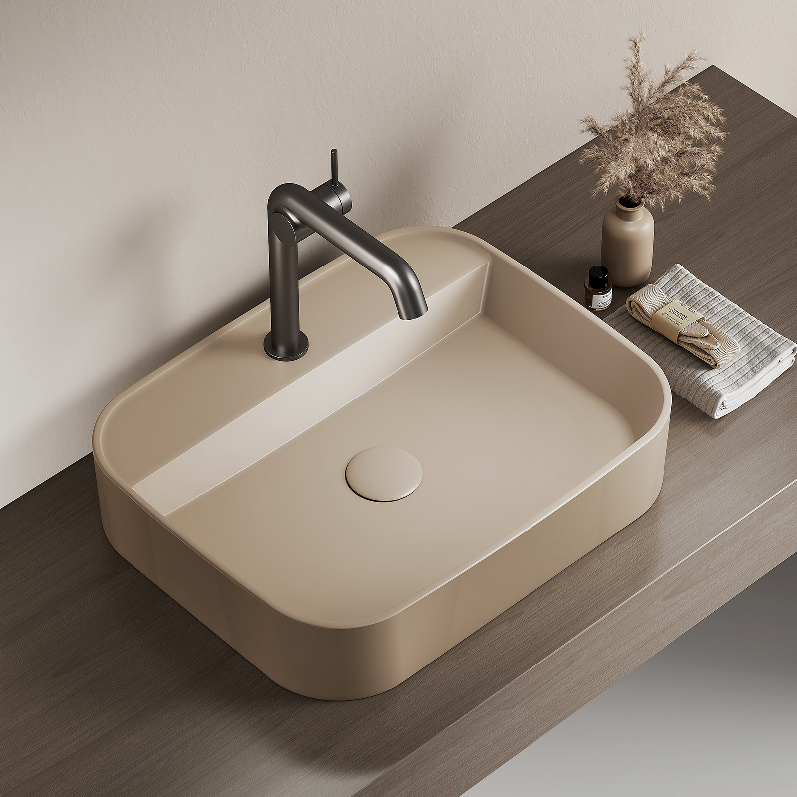 Emke lavabo cuadrado cerámica beige mate 50x40x11 cm