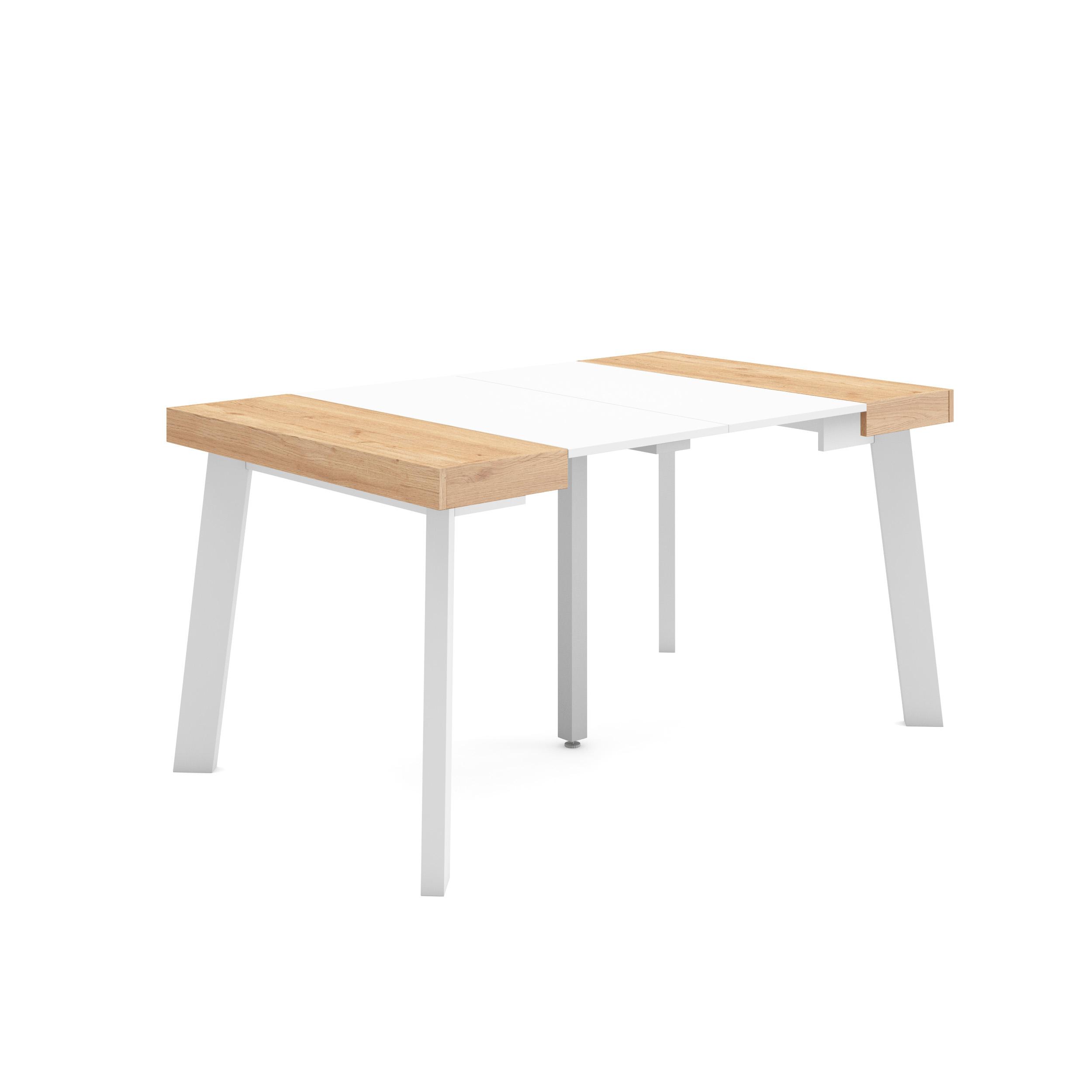 Mesa extensible, 140x90x73cm, roble y blanco, patas de madera rf3122