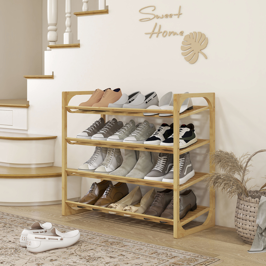Estantería para zapatos 4 niveles bambú color natural 67x76x33cm
