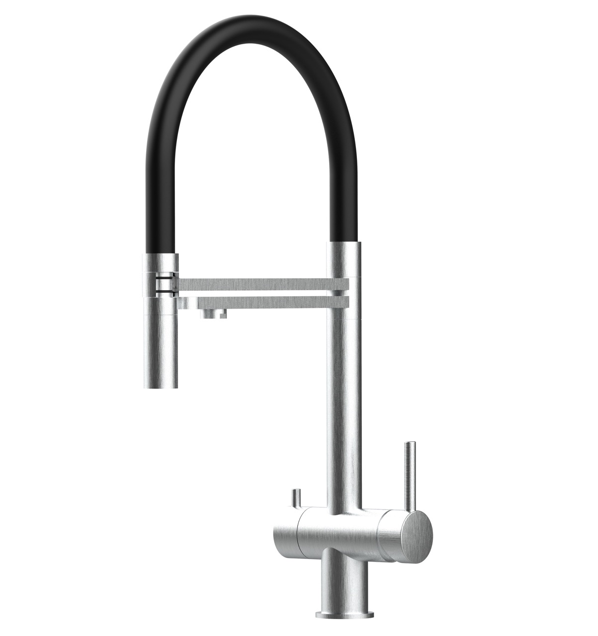 Grifo de cocina 4 vías acero inox ducha 2 chorros, cepillado/negro