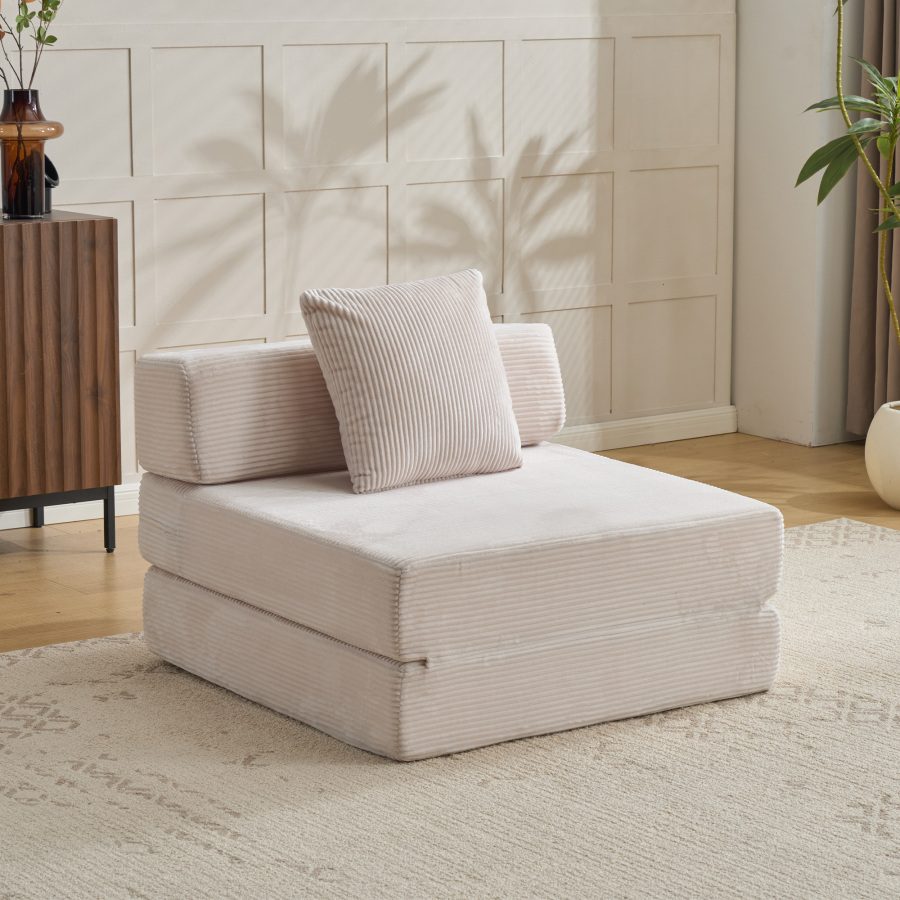 Sofá cama plegable individual de pana blanca para salón y dormitorio