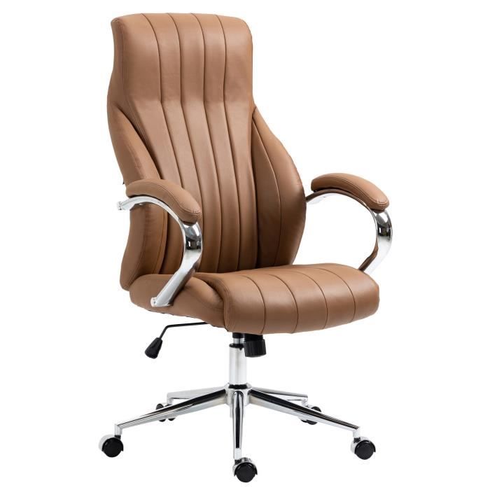 Silla de oficina de cuero con reposabrazos - marrón