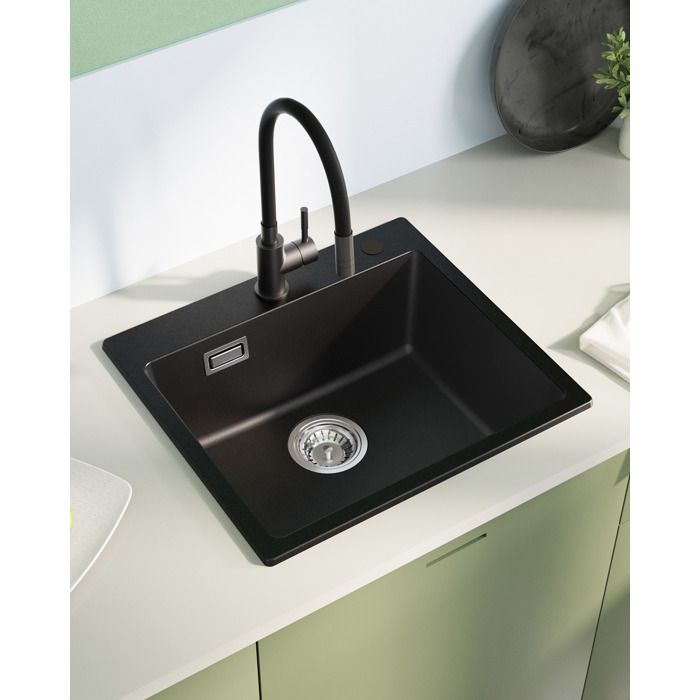 Fregadero de cocina de granito 50x45cm - fregadero de 1 cubo negro