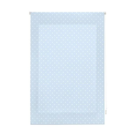 Estor enrollable premium 110x180 azul con motas blancas