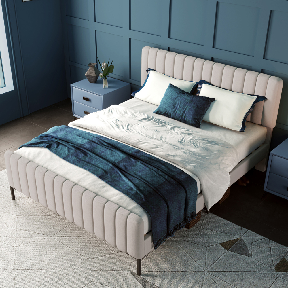 Cama tapizada 160x200cm cabecero ajustable lino – gris-beige