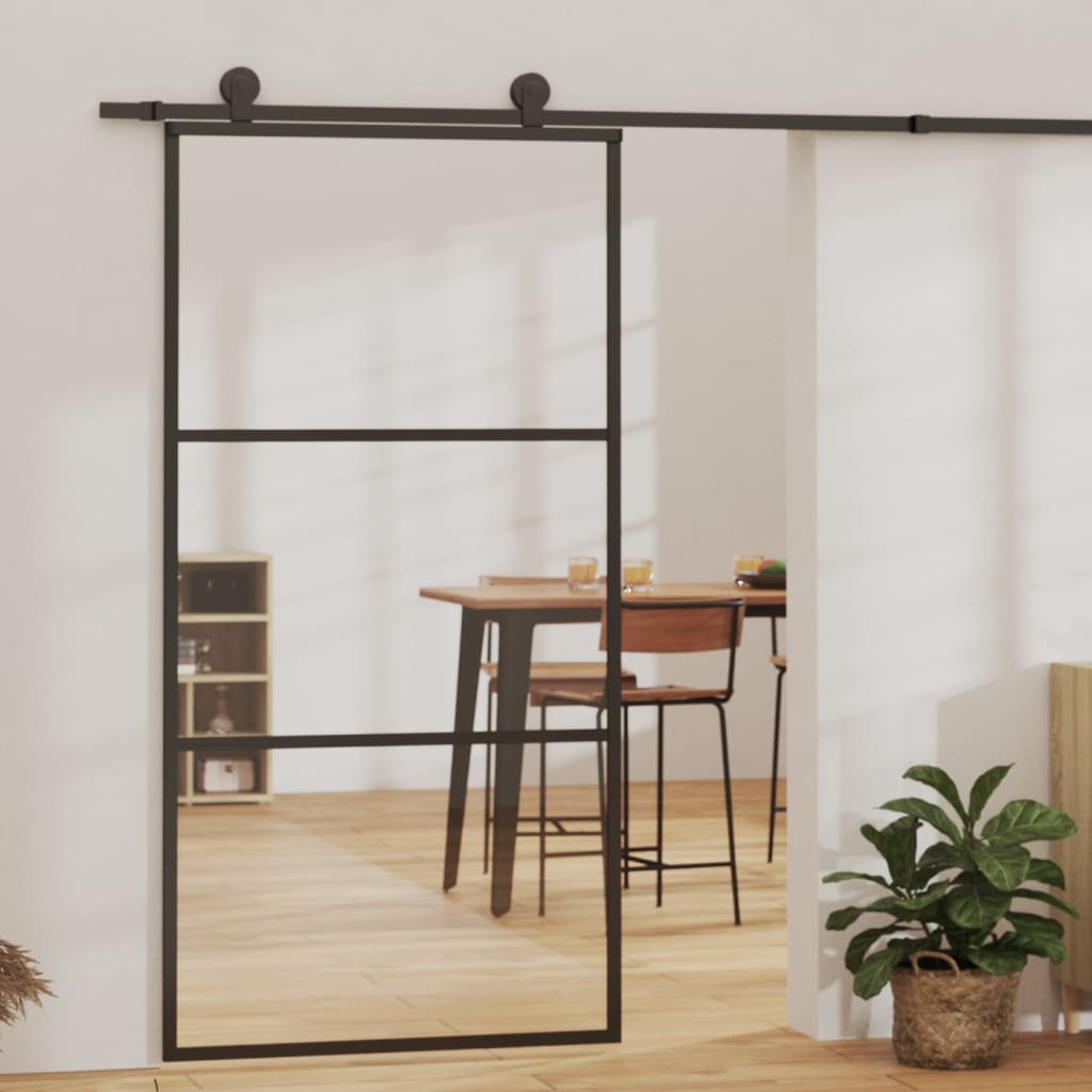Puerta corredera esg vidrio y aluminio negra 102x205 cm esxt9445