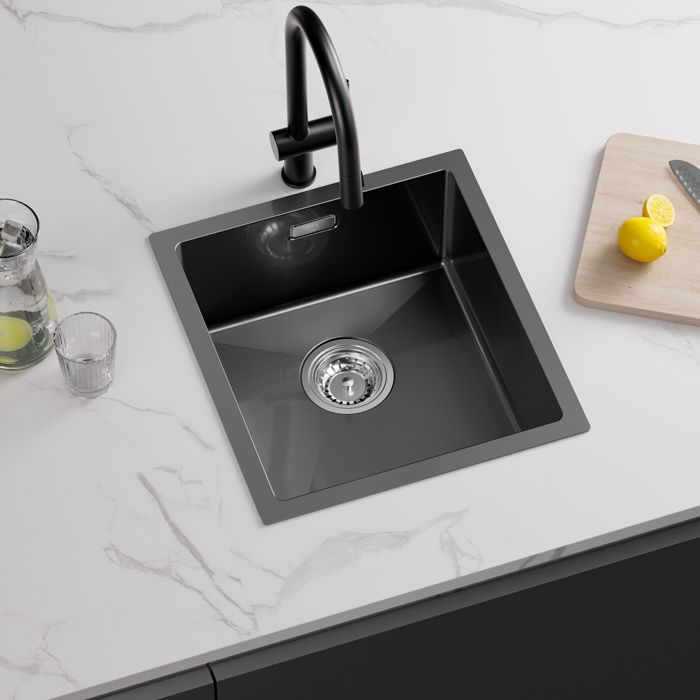 Fregadero de cocina - acero inoxidable - 40x44cm - negro antracita - mezcla