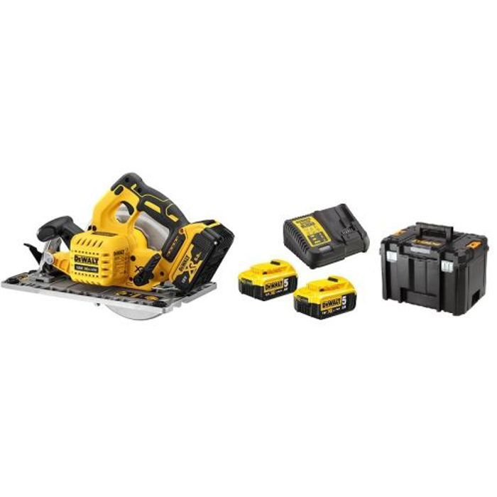 Sierra circular xr 5ah 184 mm Dewalt + 2 baterías + maletín tstak - dcs572p