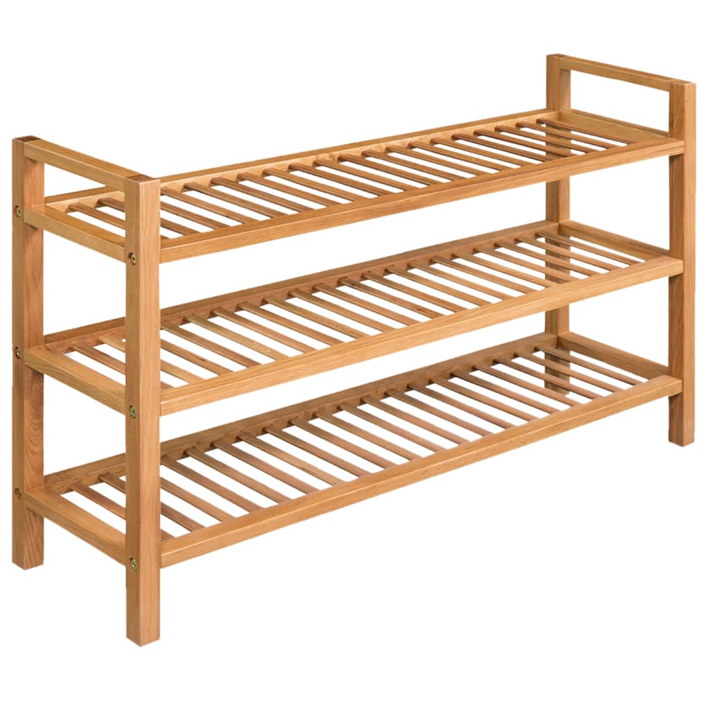 Zapatero con 3 estantes madera maciza de roble 100x27x60 cm es6468