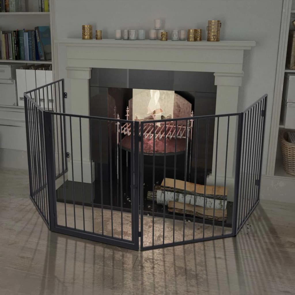 vidaXL valla reja de chimenea para mascotas acero negro
