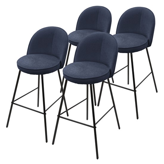 4x taburetes de bar azul oscuro 75cm tapizado tela estructura metálica
