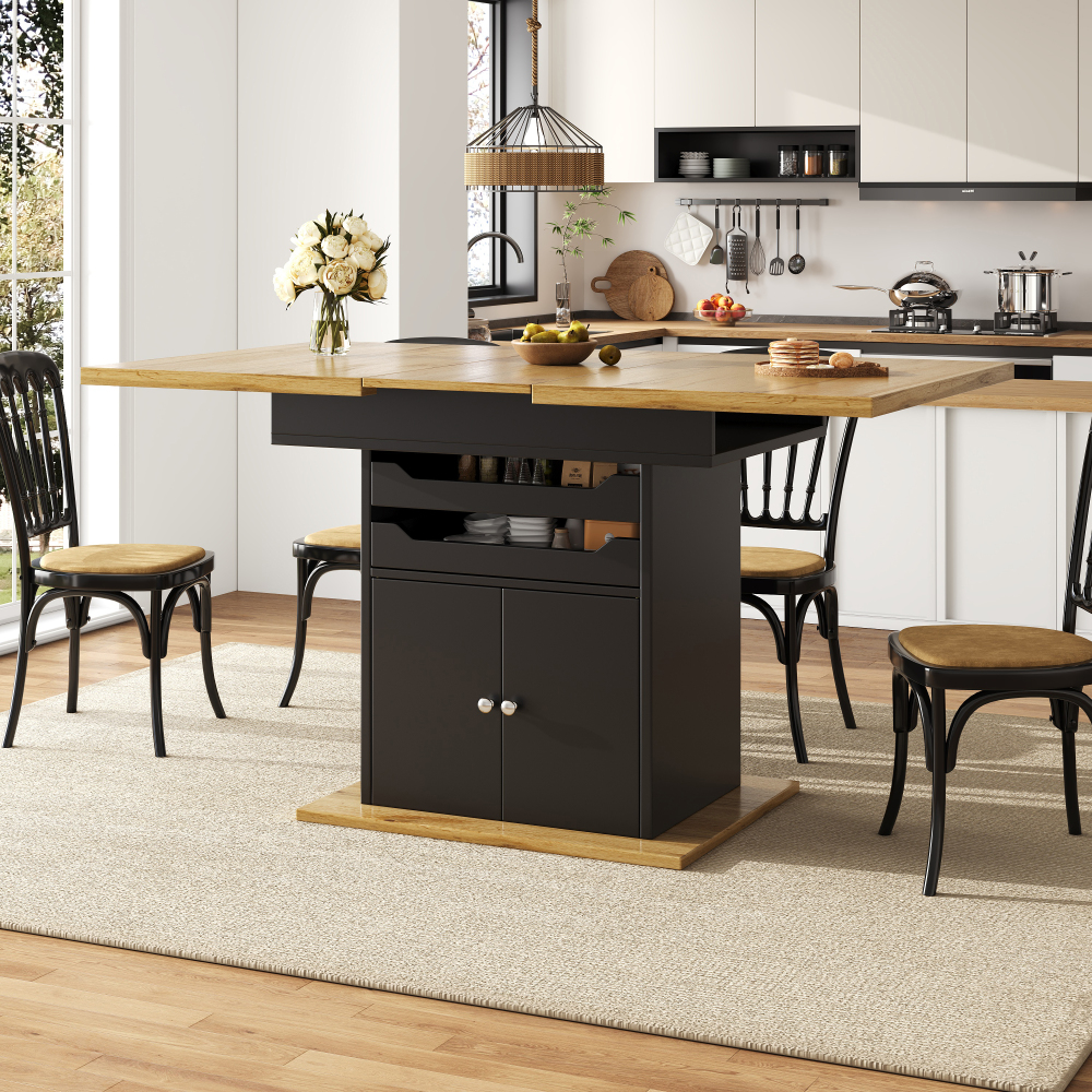 Mesa de comedor extensible con almacenaje mdf negro 76x110-140x80cm