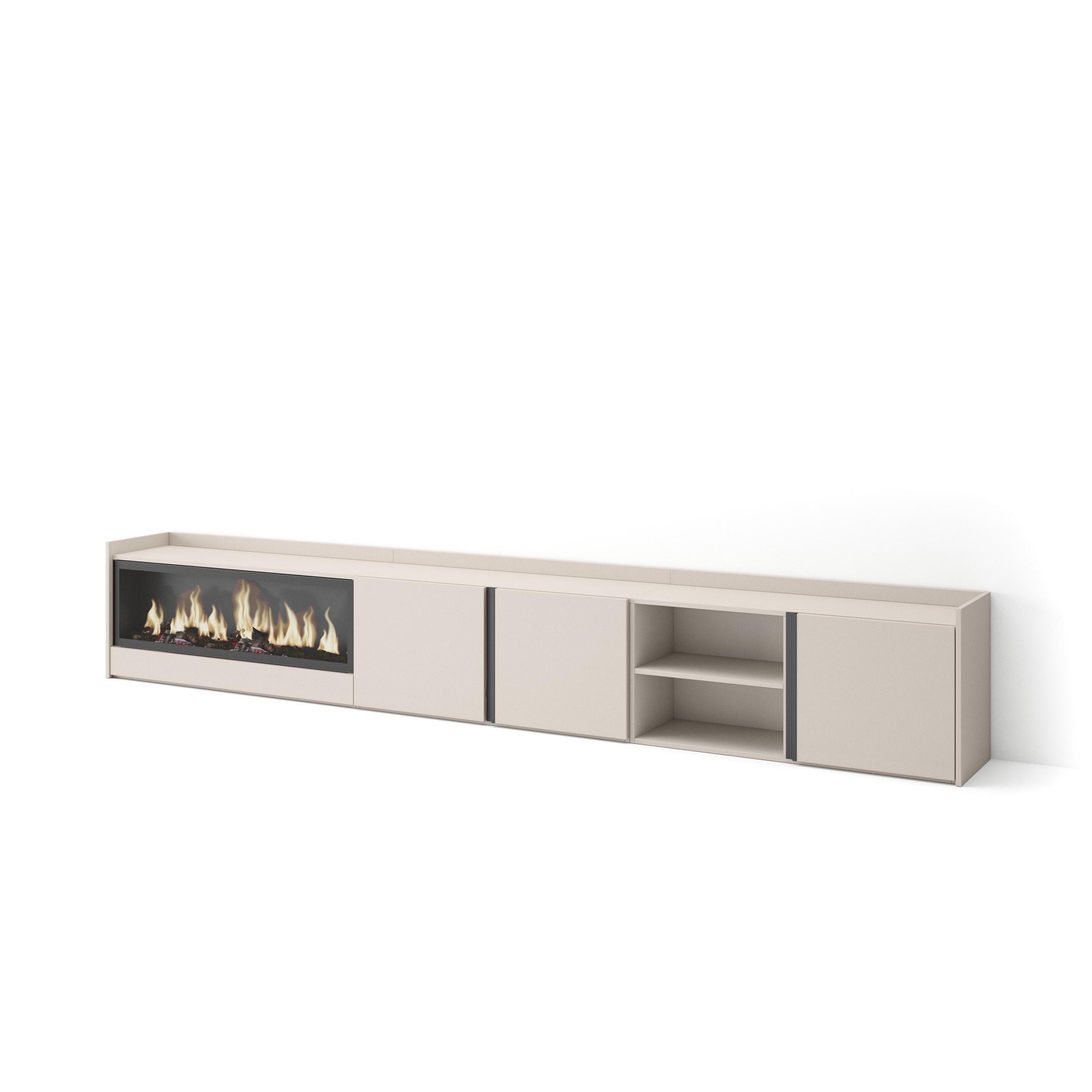 Mueble tv, 315x35x50cm, beige, chimenea eléctrica xxl rf4778