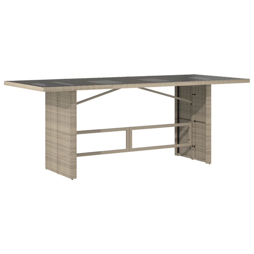 vidaXL mesa jardín superficie vidrio ratán pe gris claro 190x80x74 cm