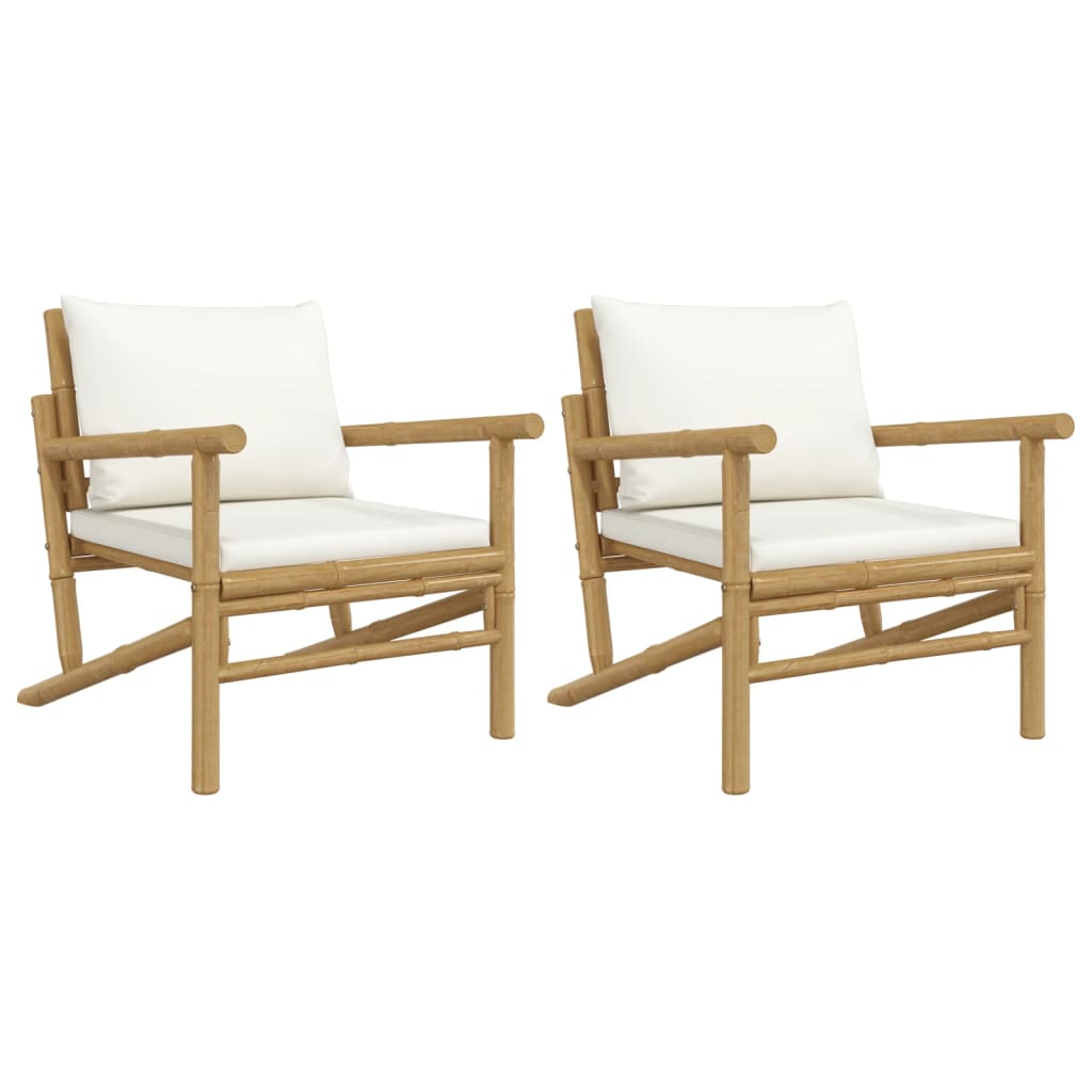 vidaXL sillas de jardín de bambú 2 unidades con cojines blanco crema